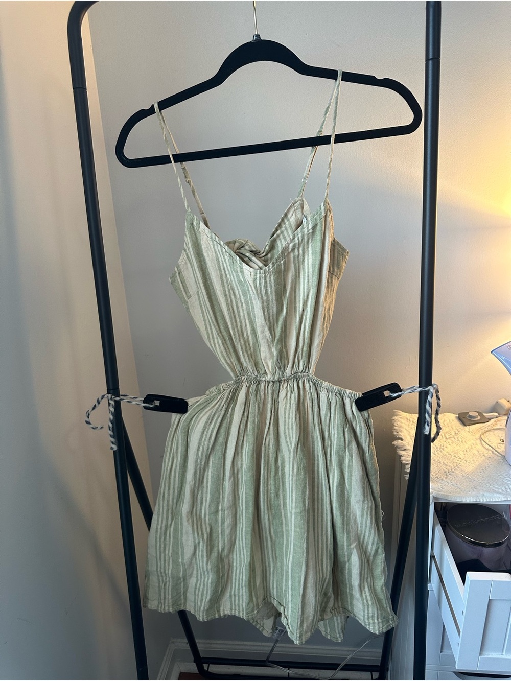 American Eagle Outfitters Light Green Striped Mini Dress